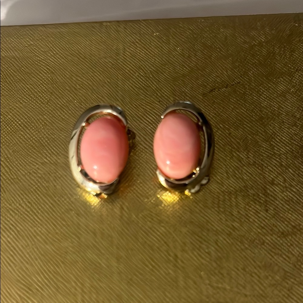 COPY - Pink and Gold Oval Stone clip on  Earrings